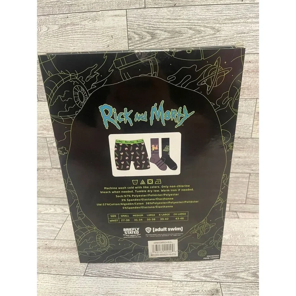RICK AND MORTY MEN'S BOXER BRIEFS & 2 PAIRS CREW SOCK SET. SZ L